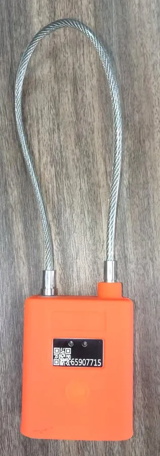 ABD_BLE_806_QF Bluetooth cable seal, orange body with QR seal-number label and steel cable